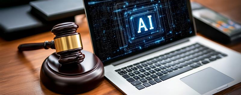 Judge gavel beside laptop with AI text showing rise of AI driven ADA website lawsuits against small businesses