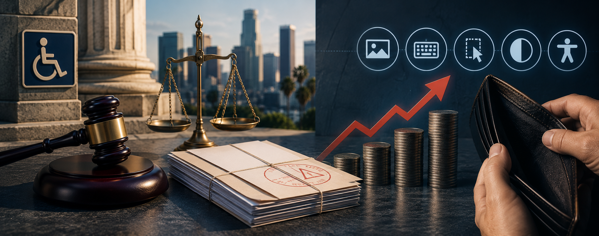 Illustration of ADA website lawsuits legal costs accessibility compliance and rising business expenses