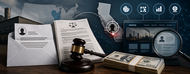 Website privacy demand letters with legal documents gavel money and data protection symbols