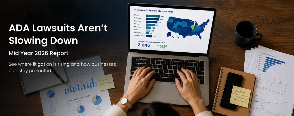 ADA lawsuits by state with a mid year 2026 report showing trends and legal data on a laptop screen