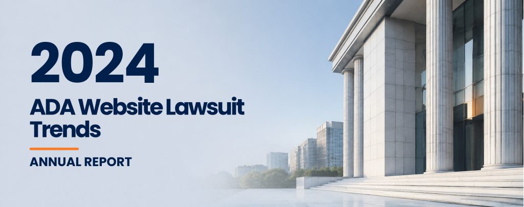 2024 ADA Website Lawsuit Trends annual report cover with courthouse building background.